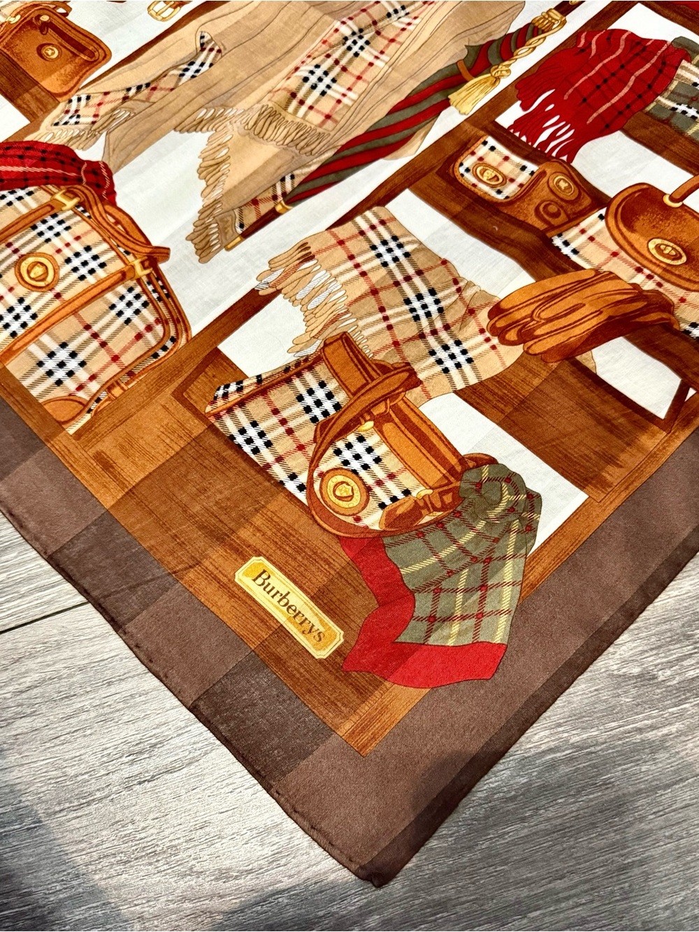 Burberry Multicolor Plaid Accessories Silk Scarf - Tan, Red, Brown, Cream - Picture 3 of 7